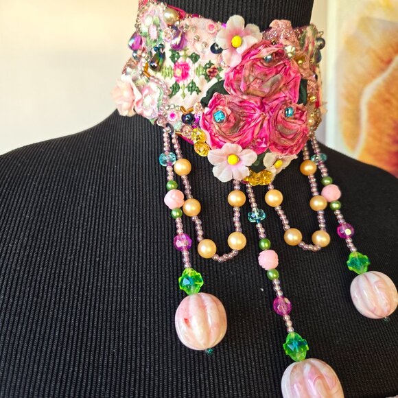 Rose Cameo Handmade Victorian-style Choker Romantic Collar - Picture 2 of 14